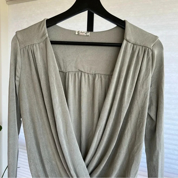 Free People Turnt Wrap Front Bodysuit Silver Metallic Small NWOT Contemporary - Picture 2 of 6